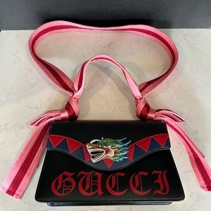 Gucci Black Leather and Satin Naga Dragon Head Bag